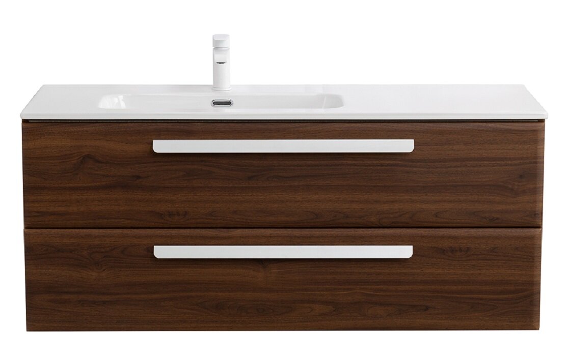 Изображение товара Подвесная тумба под раковину 120 см с 2 ящиками с системой плавного закрывания орех шоколад