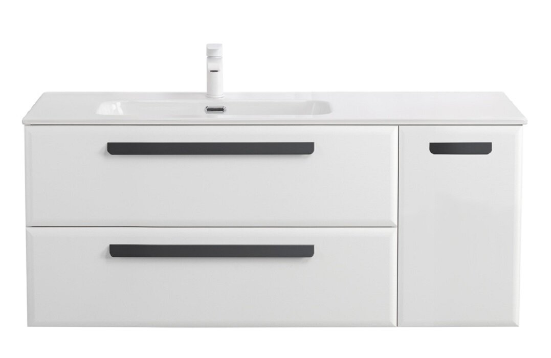 Изображение товара Тумба под раковину Cezares 120 см подвесная Bianco Lucido с ящиками и дверью