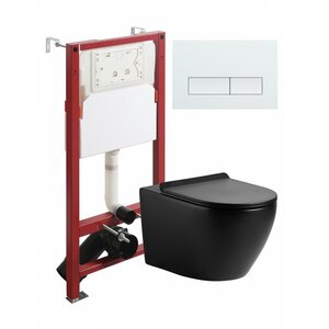 Изображение товара Инсталляция Agger ATI03144+APB288, с подвесным безободковым унитазом черным, сиденье микролифт, клавиша смыва белая