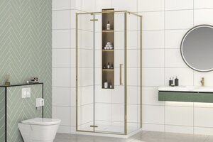 Изображение товара Душевой уголок Royal Bath BERN-V RB8100-T-GD, 100 x 80 см, стекло прозрачное, профиль золотой