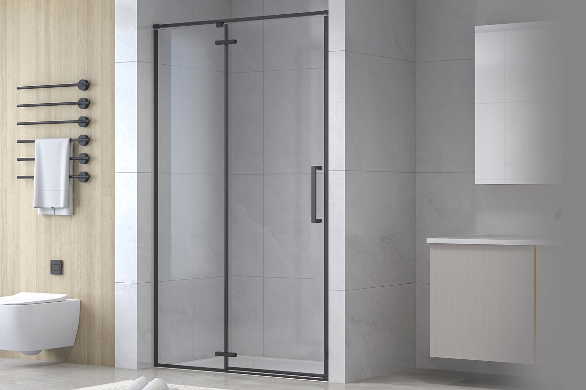 Изображение товара Душевая дверь в нишу Royal Bath Bern-V RB80-T-BL 80 см прозрачное стекло черный профиль