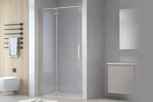 Изображение товара Душевая дверь в нишу Royal Bath Bern-V RB100-T-GD, 100 см, стекло прозрачное, профиль золотой