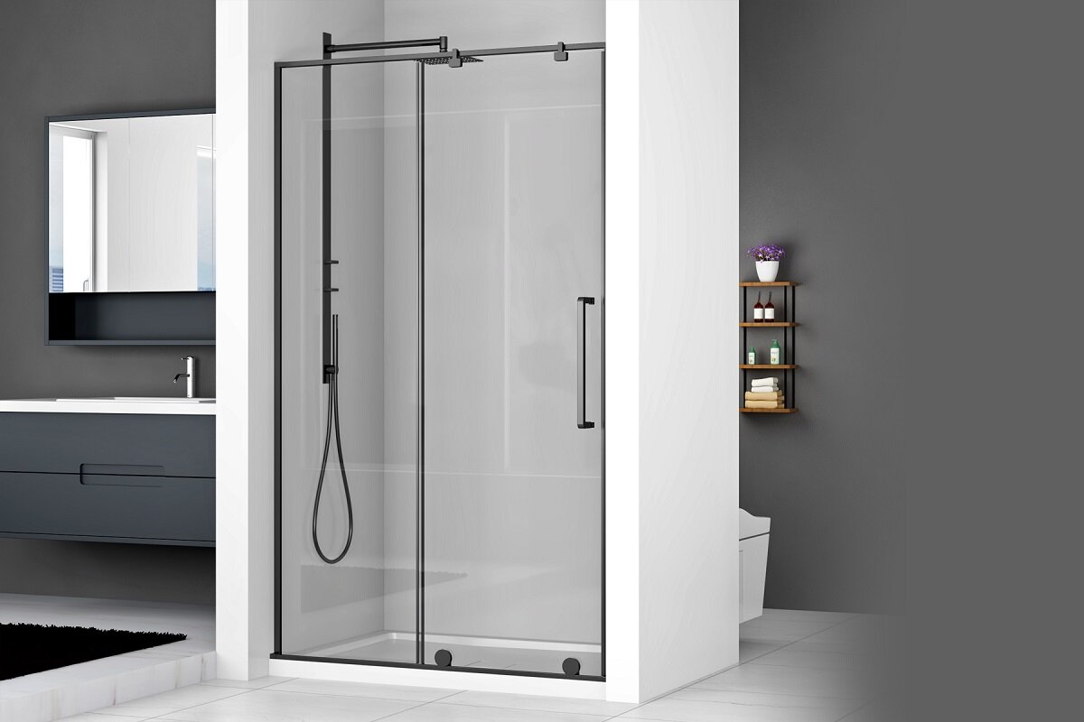 Изображение товара Душевая дверь в нишу Royal Bath Bern-S RB100-T-BL, 100 см, стекло прозрачное, профиль черный