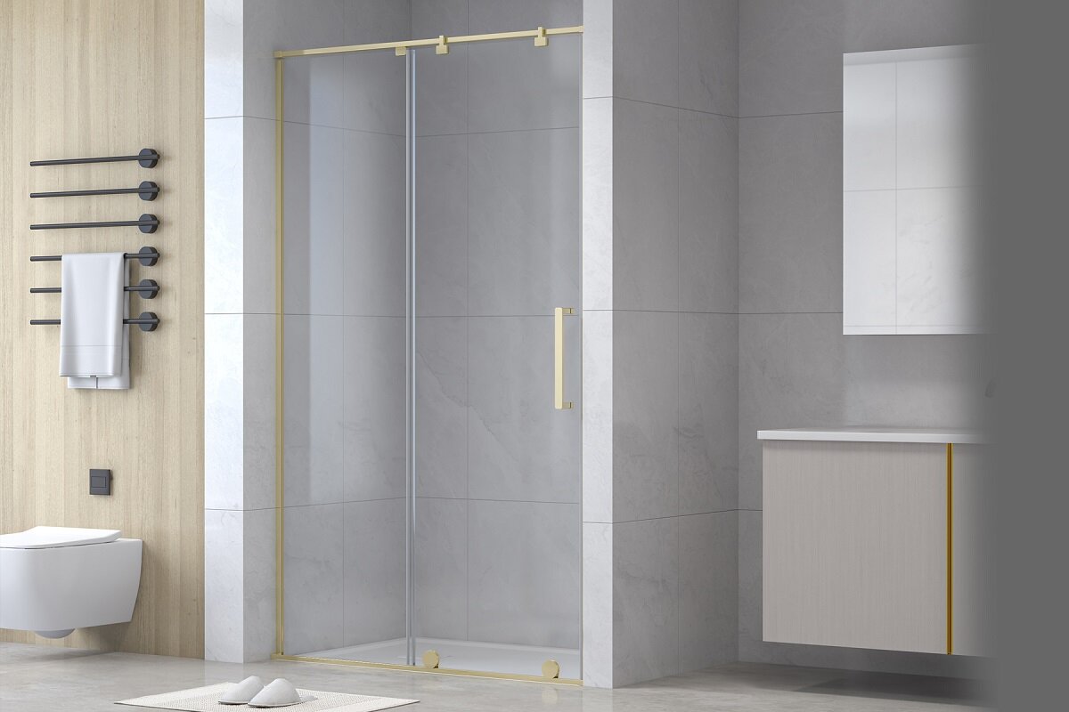 Изображение товара Душевая дверь в нишу Royal Bath Bern-S RB140-T-GD 140 см стекло раздвижная золотой профиль
