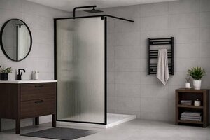 Изображение товара Душевая стенка Royal Bath Bern RB90-C-BL, 90 х 200 см, со свободным входом, стекло рифленое, профиль черный