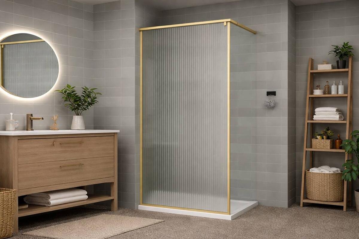 Изображение товара Душевая стенка Royal Bath Bern RB100-C-GD 100х200 см без дверей золотой профиль