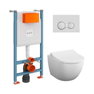 Изображение товара Инсталляция с унитазом Vitra Sento, сиденье микролифт, клавиша хром, 9830B003-7212