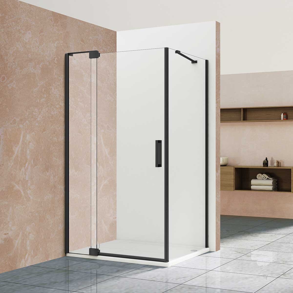 Изображение товара Душевой уголок Vincea Extra VSR-1E809080CLB 80/90x80 см прозрачное стекло алюминиевый профиль