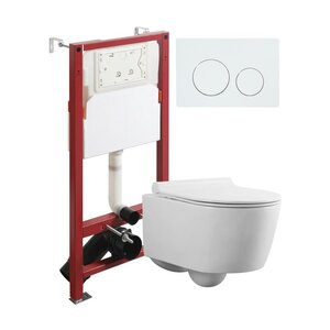 Изображение товара Инсталляция Agger ATI05100+APB188, с подвесным безободковым унитазом, сиденье микролифт, клавиша смыва белая