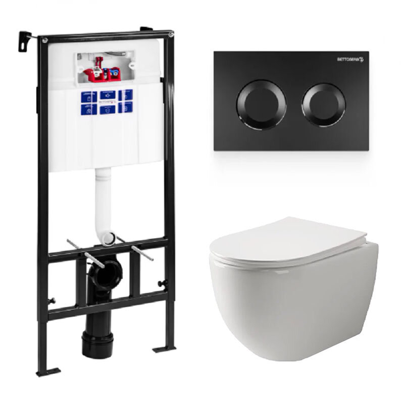 Изображение товара Инсталляция Bettoserb Sava Fix Slim с безободковым унитазом Ceramicanova Mia Rimless сиденье микролифт, сантехфарфор, клавиша смыва, SET40006467/CN1805