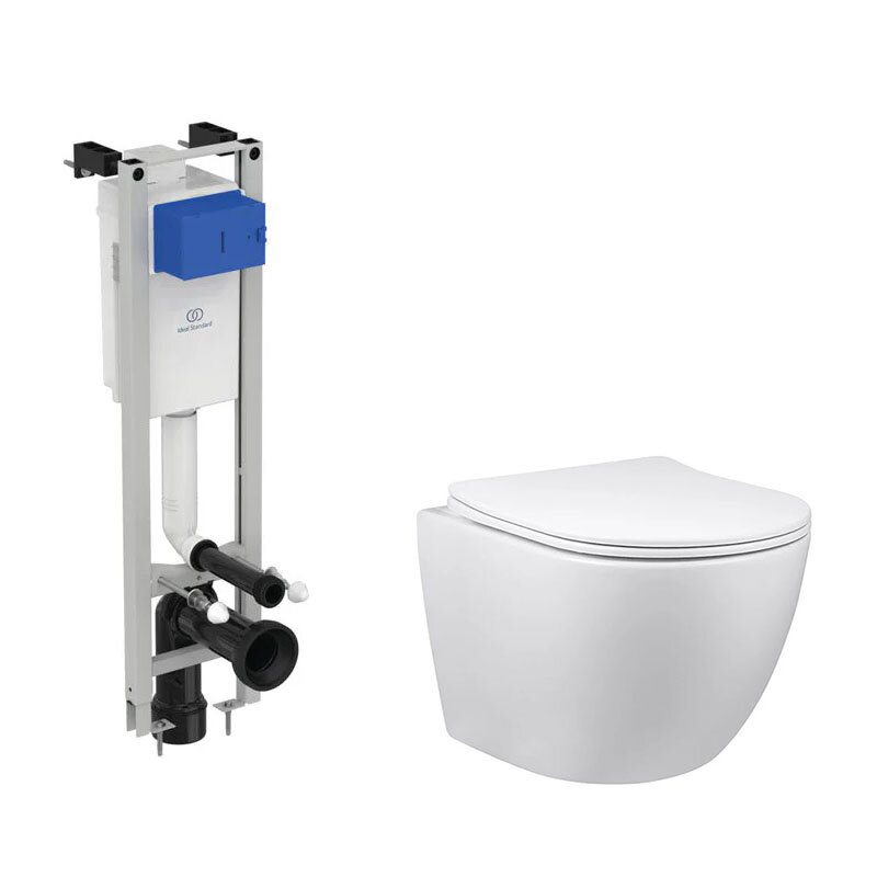 Изображение товара Инсталляция Ideal Standard с безободковым унитазом Vincea Globo и крышкой микролифт Изображение товара Инсталляция Ideal Standard с безободковым унитазом Vincea Globo и крышкой микролифт