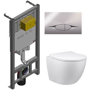 Изображение товара Инсталляция Jacob Delafon с безободковым унитазом Vincea Globo, крышка микролифт, клавиша смыва, E21822-CP/VT1-14S