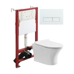 Изображение товара Инсталляция Orange CI01-100W+APB288, с подвесным безободковым унитазом, сиденье микролифт, клавиша смыва белая