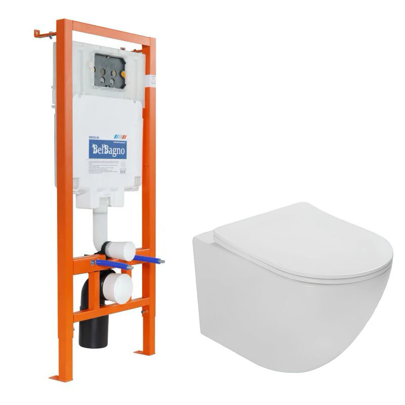 Изображение товара Инсталляция BelBagno с безободковым унитазом Vincea Globo, крышка микролифт, BB002-80/VT1-14T
