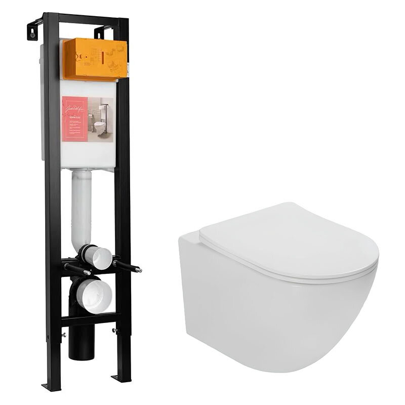 Изображение товара Инсталляция Jacob Delafon с безободковым унитазом Vincea Globo, крышка микролифт, двухрежимный