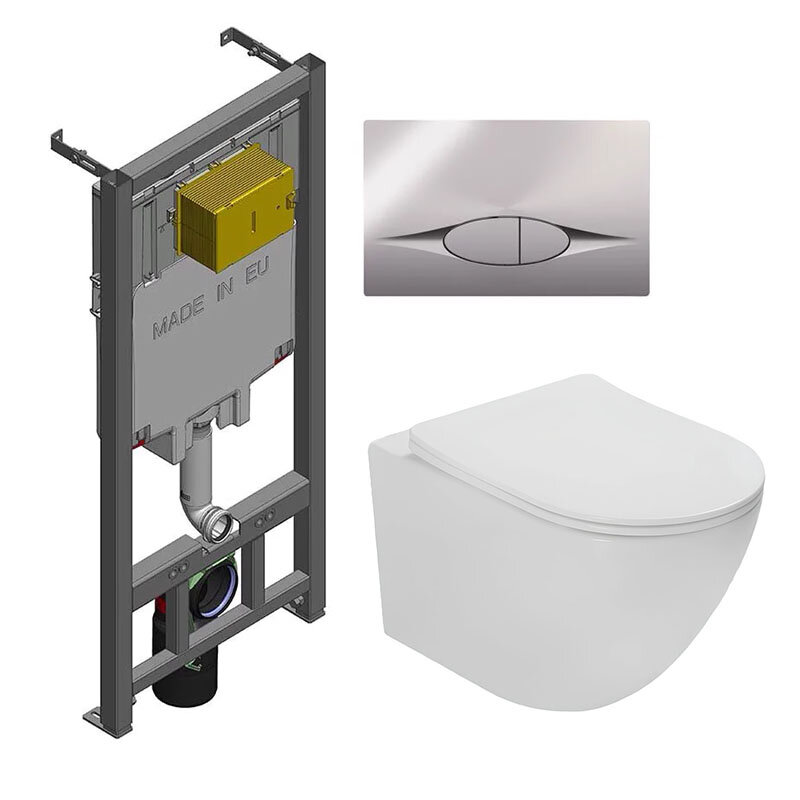 Изображение товара Инсталляция Jacob Delafon с безободковым унитазом Vincea Globo, крышка микролифт, клавиша смыва, E21822-CP/VT1-14T