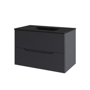 Изображение товара Тумба с раковиной Orange Line Li-80Tug+BLRA, 80 см, подвесная, цвет графит матовый Soft Touch