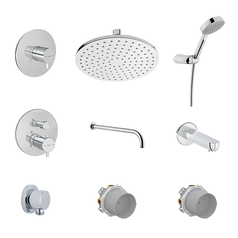 Изображение товара Комплект смесителей с термостатом Vitra Round A49307EXP в хроме
