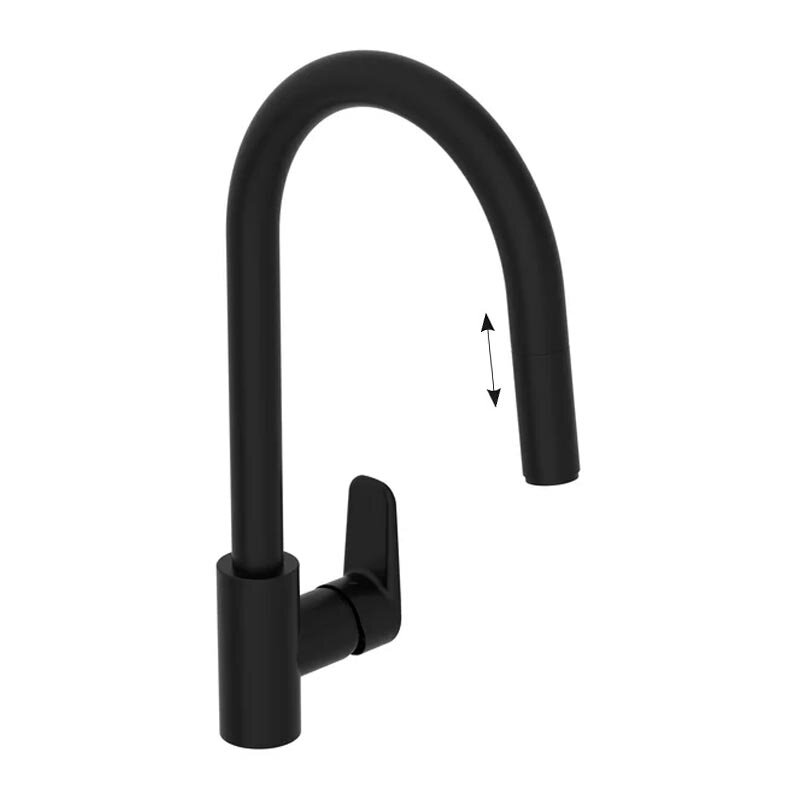 Изображение товара Смеситель VitrA Flow Soft A4344536EXP с выдвижным изливом, черный матовый