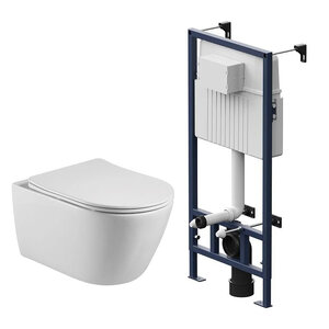 Изображение товара Инсталляция для подвесного унитаза Am.Pm ProC и безободковый унитаз Aquatek Бетта