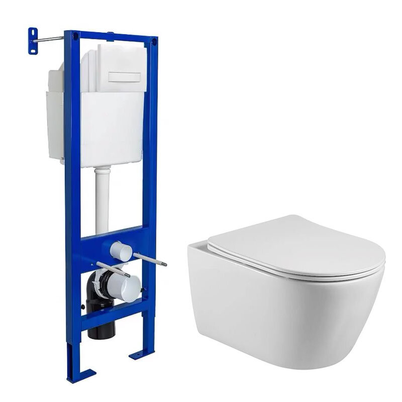 Изображение товара Инсталляция Berges Atom Line c безободковым унитазом Aquatek Бетта, крышка микролифт, клавиша смыва, 040339/AQ1253W-00