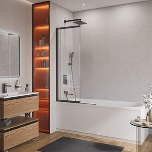 Изображение товара Душевая шторка для ванны 90x150 см раздвижная стекло черный матовый Cezares