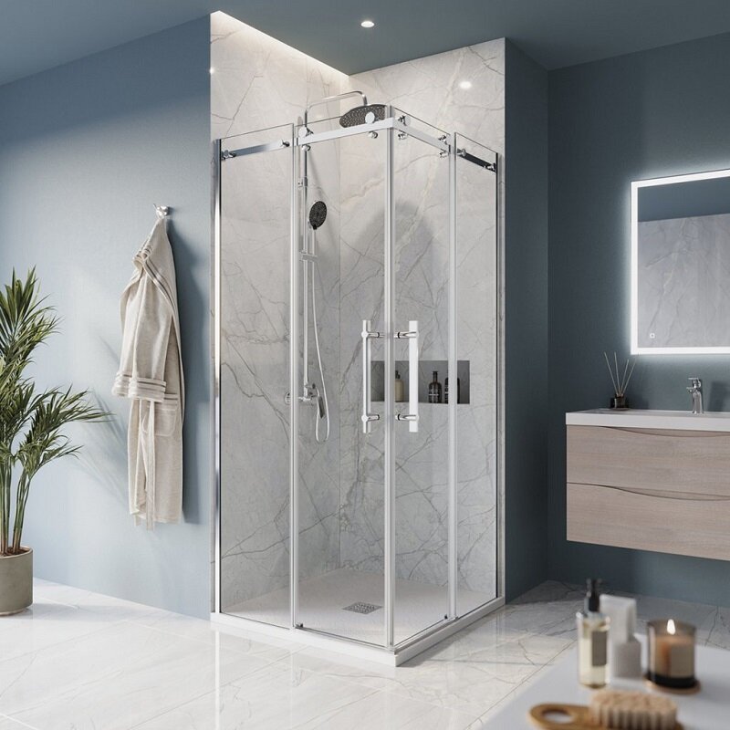 Изображение товара Душевой уголок BelBagno MARINO-A-2 90x90 см с хромированным профилем и прозрачным закаленным стекло