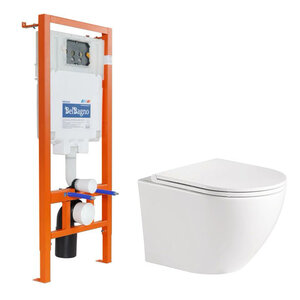 Изображение товара Инсталляция BelBagno с безободковым унитазом BelBagno, сиденье микролифт, BB002-80/BB046CHR/BB2111SC