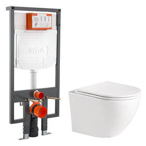 Изображение товара Инсталляция Vitra с безободковым унитазом BelBagno, сиденье микролифт, 768-5800-01/BB046CHR/BB2111SC