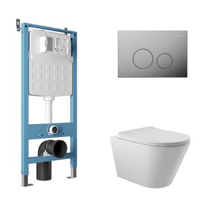 Изображение товара Комплект Aqueduto AQDS092: инсталляция Tecnica Novo, безободковый унитаз Cone с крышкой-сиденьем микролифт, клавиша хром