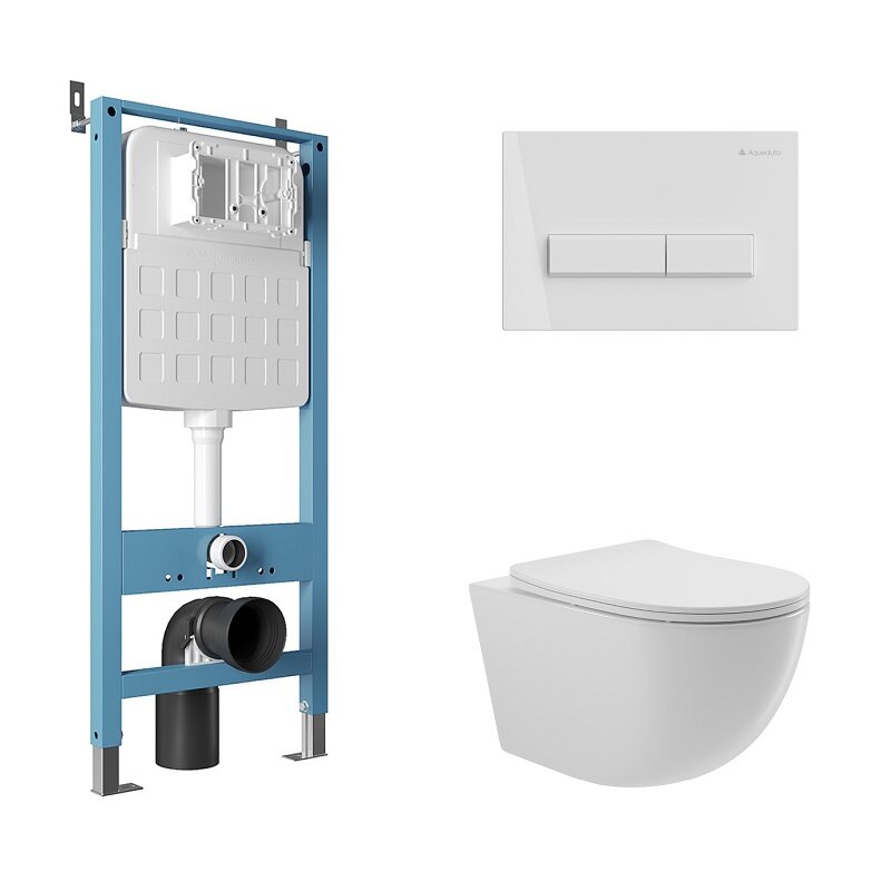 Изображение товара Безободковый унитаз Aqueduto AQDS109 с инсталляцией и мягким сиденьем