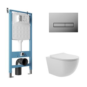 Изображение товара Комплект Aqueduto AQDS111: инсталляция Tecnica Novo, безободковый унитаз Ovo с крышкой-сиденьем микролифт, клавиша хром