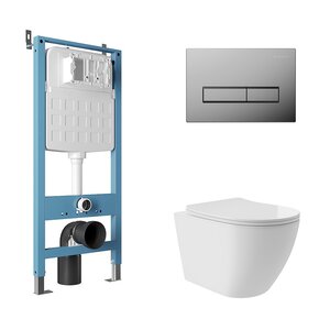 Изображение товара Комплект Aqueduto AQDS127T: инсталляция Tecnica Novo, безободковый унитаз Ovo Plus с крышкой-сиденьем микролифт, клавиша хром