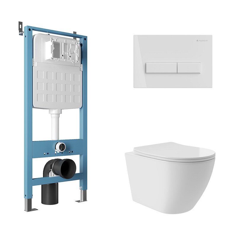 Изображение товара Комбинированный безободковый подвесной унитаз Aqueduto AQDS128T и система инсталляции Tecnica Novo
