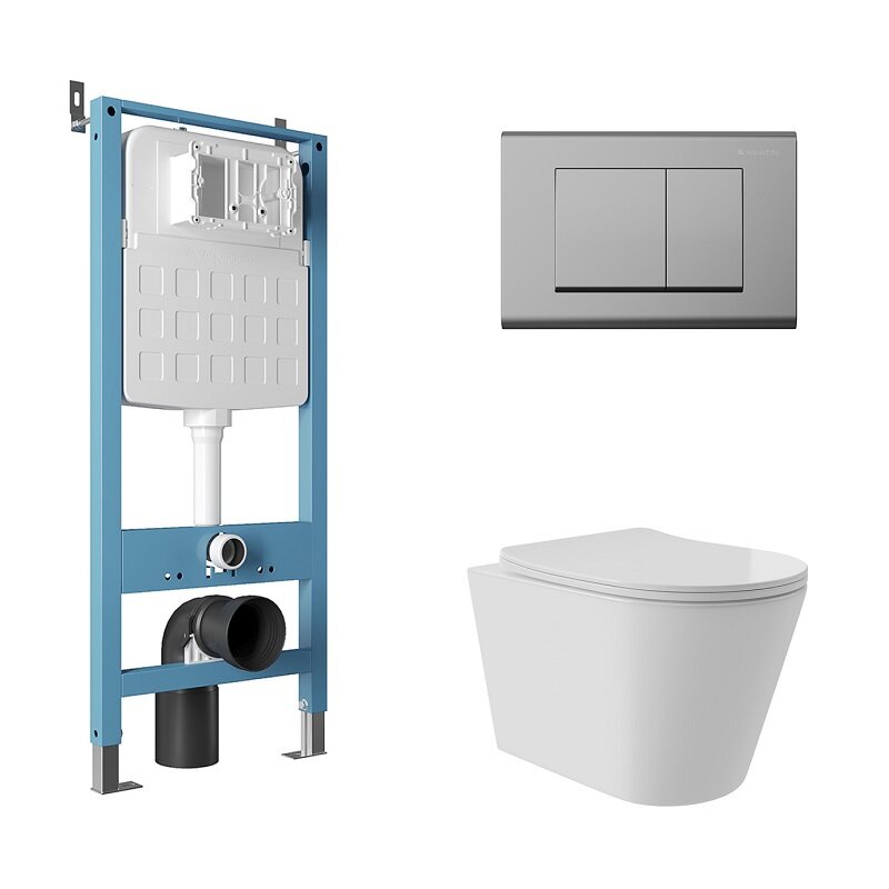 Изображение товара Комплект Aqueduto AQDS142T безободковый подвесной унитаз с инсталляцией и системой Торнадо