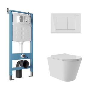 Изображение товара Комплект Aqueduto AQDS143T: инсталляция Tecnica Novo, безободковый унитаз Cone plus с крышкой-сиденьем микролифт, Торнадо, клавиша белая