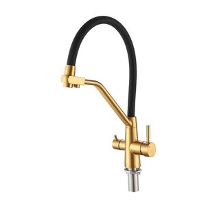 Изображение товара Смеситель для кухонной мойки РМС SUS127G-016F-015, с подключением к фильтру с питьевой водой, цвет золото/черный