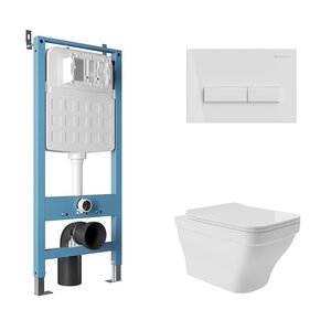 Изображение товара Комплект Aqueduto AQDS164: инсталляция Tecnica Novo, безободковый унитаз Esteta с крышкой-сиденьем микролифт, клавиша белая