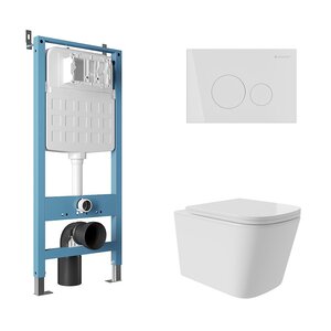 Изображение товара Комплект Aqueduto AQDS185T: инсталляция Tecnica Novo, безободковый унитаз Macio plus с крышкой-сиденьем микролифт, клавиша белая