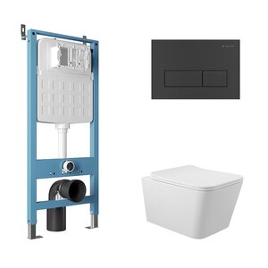 Изображение товара Комплект Aqueduto AQDS216: инсталляция Tecnica Novo, безободковый унитаз Macio с крышкой-сиденьем микролифт, клавиша черная матовая