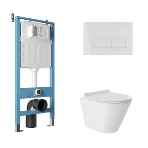 Изображение товара Комплект Aqueduto AQDS209T: инсталляция Tecnica Novo, безободковый унитаз Cone с крышкой-сиденьем микролифт, Торнадо, клавиша белая