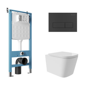 Изображение товара Комплект Aqueduto AQDS221T: инсталляция Tecnica Novo, безободковый унитаз Macio plus с крышкой-сиденьем микролифт, Торнадо, клавиша черная матовая