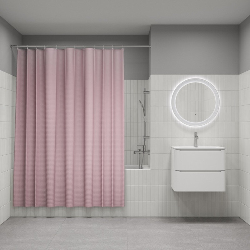 Изображение товара Штора для ванной Iddis Décor розовая из полиэстера с водоотталкивающей пропиткой