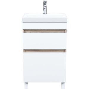 Изображение товара Тумба с раковиной Iddis Zodiac ZOD5ABFi95K, 50 см, напольная, 2 ящика, белый матовый/дерево