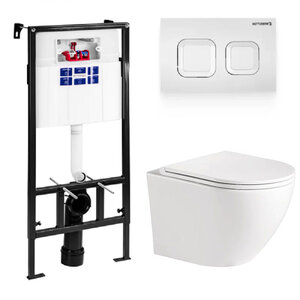 Изображение товара Инсталляция Bettoserb Sava Fix Slim с безободковым унитазом BelBagno, сиденье микролифт, клавиша смыва, SET40006470/BB046CHR/BB2111SC