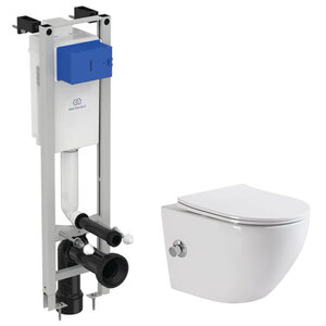 Изображение товара Инсталляция Ideal Standard с безободковым унитазом BelBagno UNO, сиденье микролифт, E233267/BB3105CHR-BS/SC