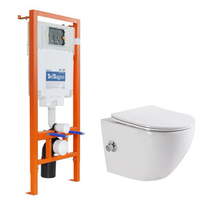 Изображение товара Инсталляция BelBagno с безободковым унитазом BelBagno UNO, сиденье микролифт, BB002-80/BB3105CHR-BS/SC