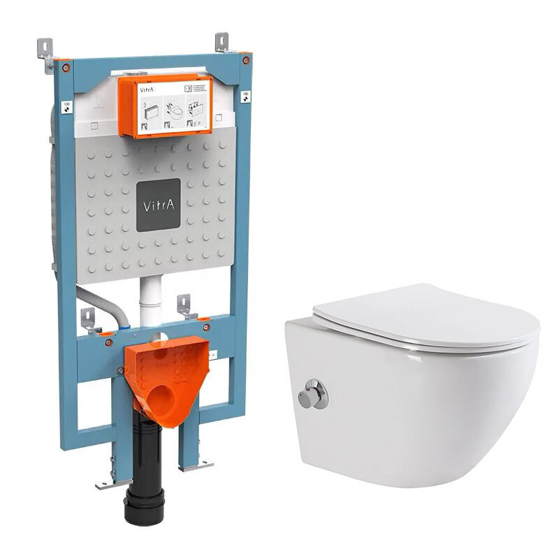 Изображение товара Инсталляция Vitra V-Fix Prime с безободковым унитазом BelBagno UNO, сиденье микролифт, 768-5800-01/BB3105CHR-BS/SC