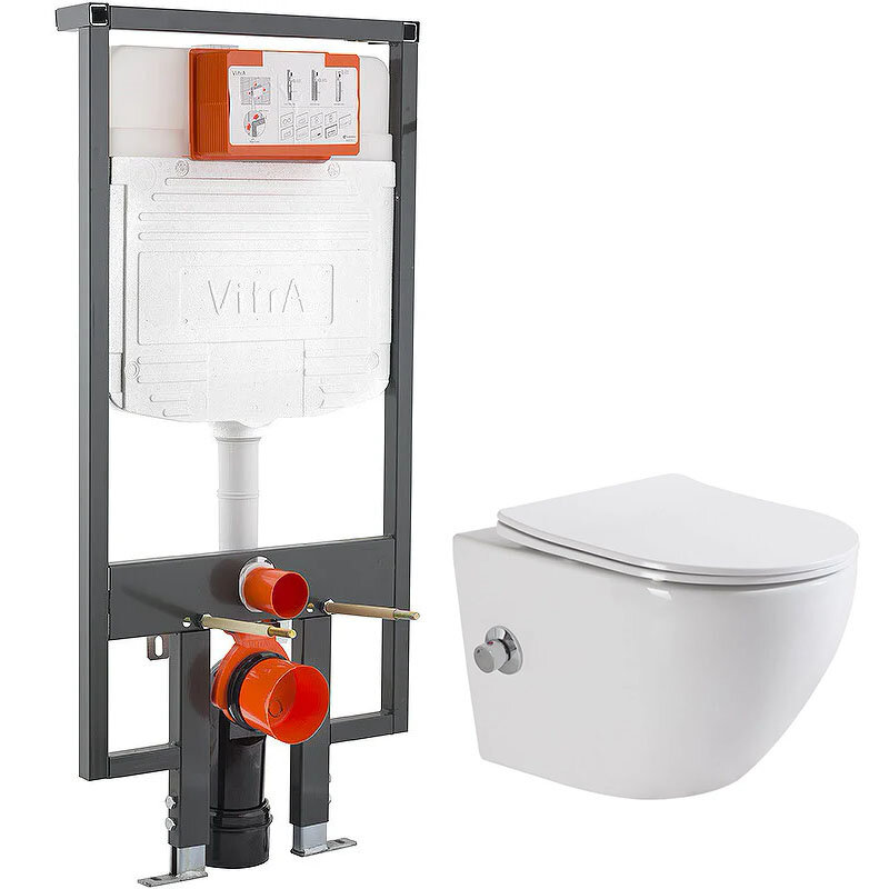 Изображение товара Безободковый подвесной унитаз BelBagno UNO с функцией биде и инсталляцией Vitra