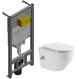 Изображение товара Инсталляция Jacob Delafon с безободковым унитазом BelBagno UNO, сиденье микролифт, E29025-NF/BB3105CHR-BS/SC